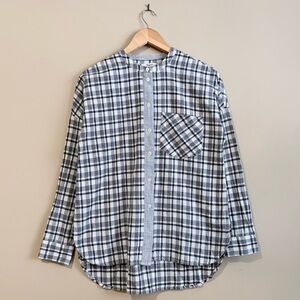 Madewell Collarless Band Messenger Stripe / Plaid Button-Up Shirt Patchwork